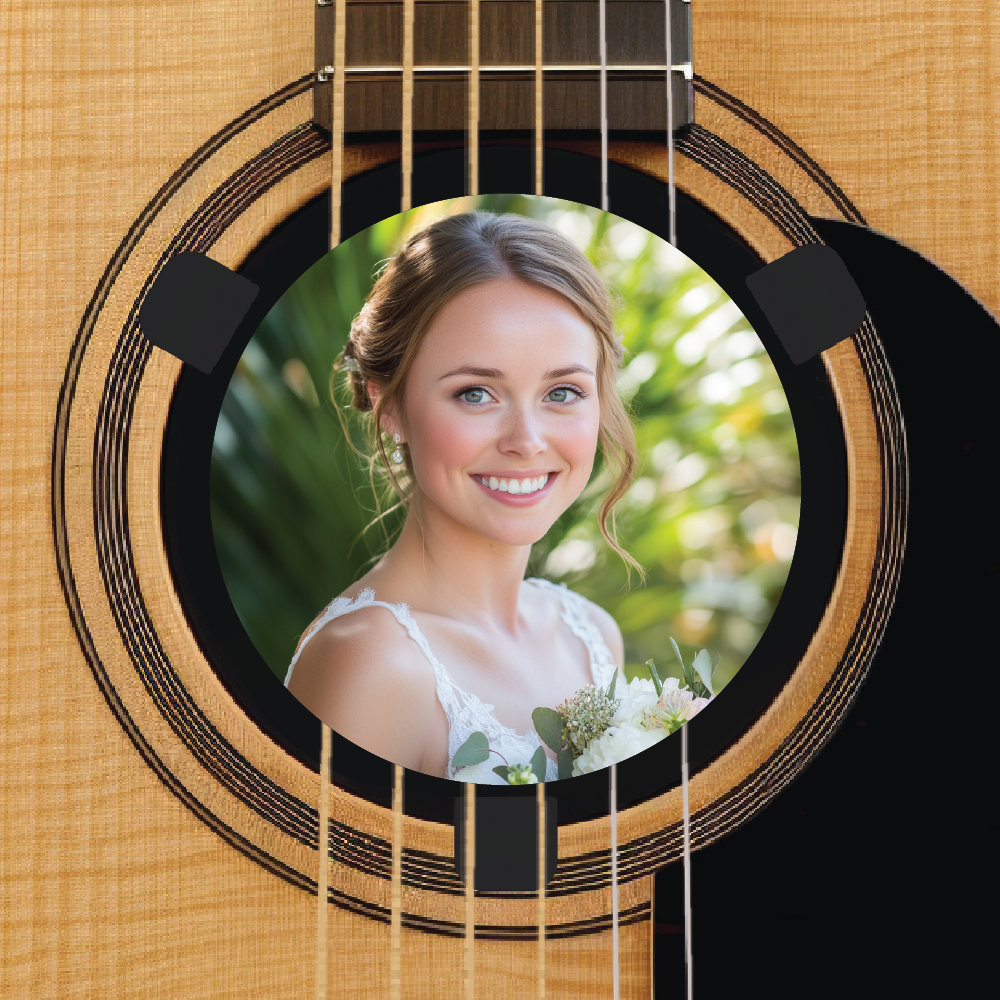 Custom acoustic guitar accessory - upload your own photo - Bride at Wedding