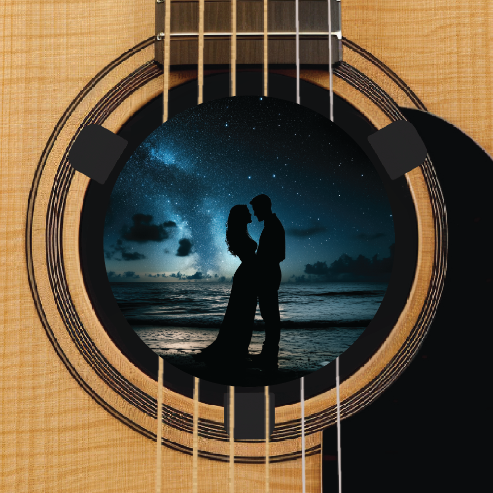 Custom acoustic guitar accessory - upload your own photo - Beach Silhouette